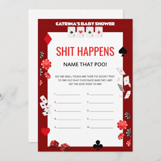 Invitation Baby shower Ace Casino - Nom modifiable, 5x7 (Devant / Derrière)