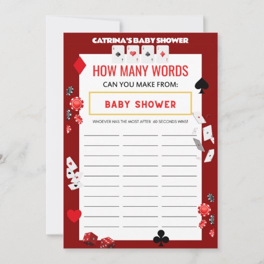 Invitation Baby shower Ace Casino - Nom modifiable, 5x7 (Devant)