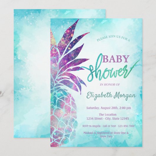 Invitation Baby Shower Adorable au Thème Ananas (Devant / Derrière)