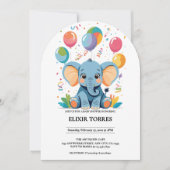 Invitation Baby shower adorable Baby Elephant Ballons (Devant)