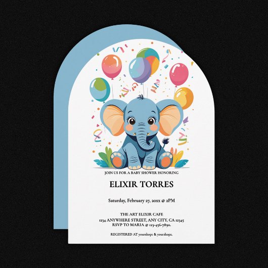 Invitation Baby shower adorable Baby Elephant Ballons