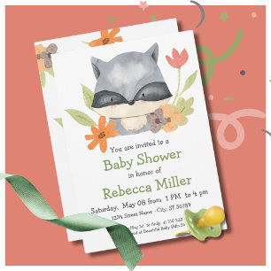 Invitation Baby shower adorable Baby Raccoon
