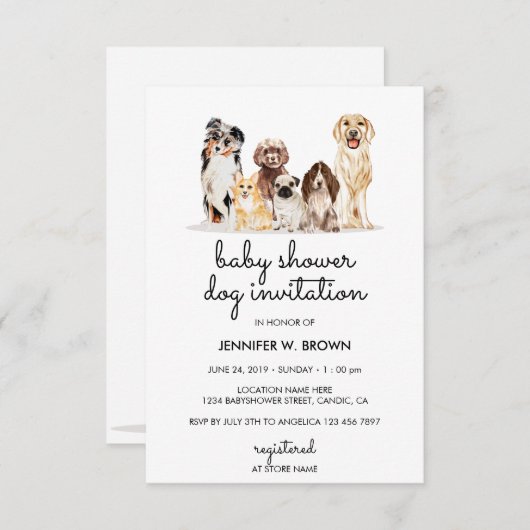 Invitation Baby shower adorable Chien Chien Chien Chien Chien (Devant / Derrière)