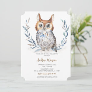 Invitation Baby shower adorable chouette bleue