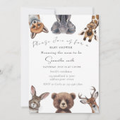 Invitation Baby shower adorable d'animaux de bois (Devant)