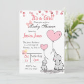 Invitation Baby shower adorable Mama & Baby Pink Elephants (Debout devant)