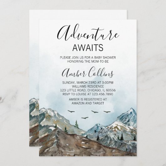 Invitation Baby shower Adventure Await (Devant / Derrière)
