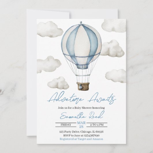 Invitation Baby shower Adventure Await (Devant)