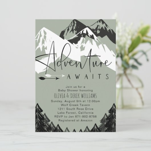 Invitation Baby shower Adventure Await (Debout devant)
