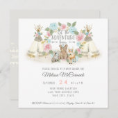 Invitation Baby shower Adventure Begin Teepee Bear Deer Grey (Devant / Derrière)