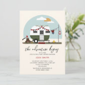 Invitation Baby shower Adventure Green Camper Lumberjack (Debout devant)