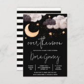 Invitation Baby shower aérien nocturne sur la Lune (Devant / Derrière)