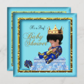 Invitation Baby shower africain américain Blue Gold Boy (Devant / Derrière)