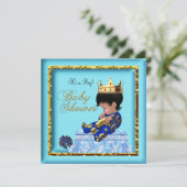 Invitation Baby shower africain américain Blue Gold Boy (Debout devant)