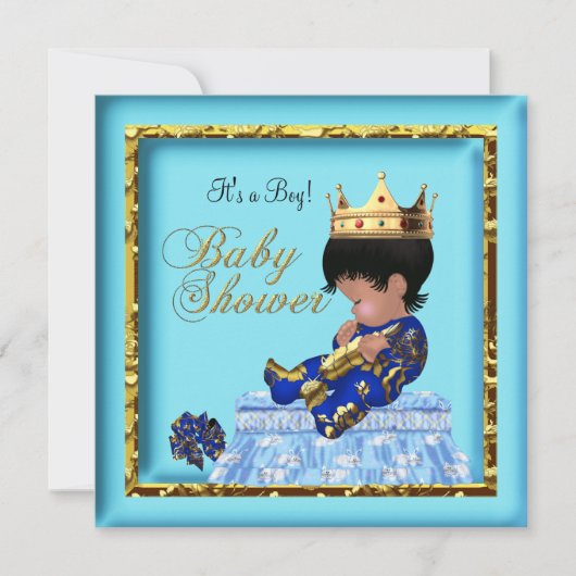 Invitation Baby shower africain américain Blue Gold Boy (Devant)