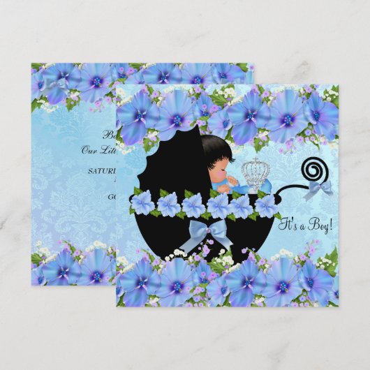 Invitation Baby shower Africain Américain Boy Blue (Devant / Derrière)