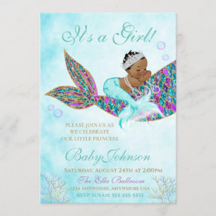 Invitation Baby shower africain-américain de la sirène : la P