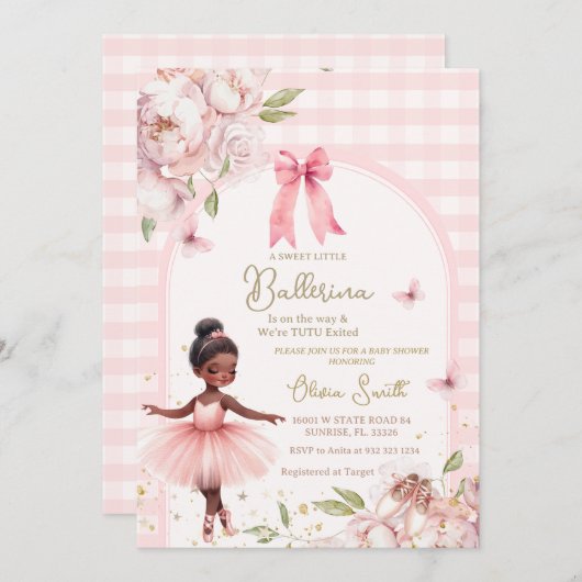 Invitation Baby shower africain Ballerina En vichy Arch (Devant / Derrière)