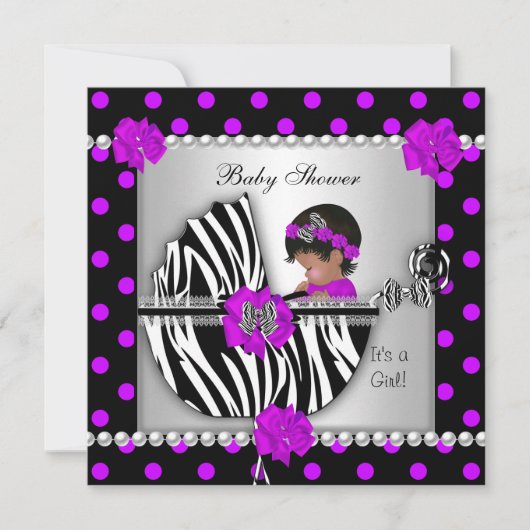 Invitation Baby shower afro-américain bébé fille Zebra Spots (Devant)