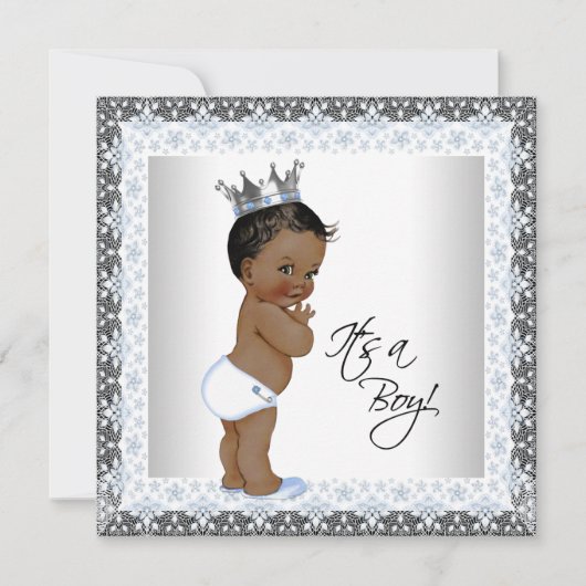 Invitation Baby shower afro-américain bleu et gris (Devant)
