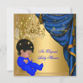 Invitation Baby shower afro-américain Boy Blue Gold (Devant)