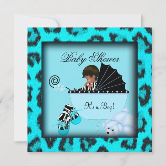 Invitation Baby shower afro-américain Boy Zebra Animal (Devant)