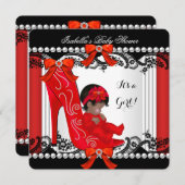 Invitation Baby shower afro-américain fille Chaussure rouge (Devant / Derrière)