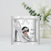 Invitation Baby shower afro-américain fille Gris Chaussure bl (Debout devant)