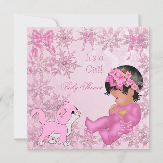 Invitation Baby shower afro-américain fille Kitten rose (Devant)