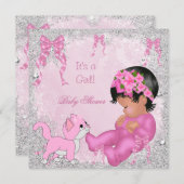 Invitation Baby shower afro-américain fille Kitten rose (Devant / Derrière)
