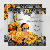 Invitation Baby shower afro-américain fille papillon jaune (Devant / Derrière)