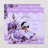 Invitation Baby shower afro-américain fille papillon Lilac (Devant / Derrière)