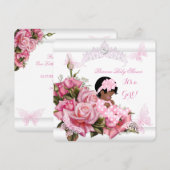 Invitation Baby shower afro-américain fille papillon rose W (Devant / Derrière)