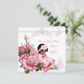 Invitation Baby shower afro-américain fille papillon rose W (Debout devant)