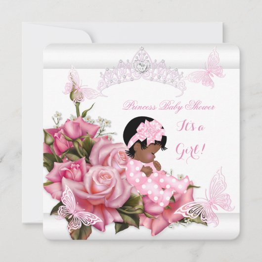 Invitation Baby shower afro-américain fille papillon rose W (Devant)