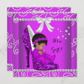 Invitation Baby shower afro-américain fille rose (Devant / Derrière)