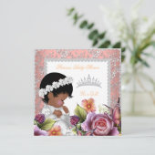 Invitation Baby shower afro-américain fille Rose de corail (Debout devant)