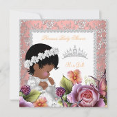 Invitation Baby shower afro-américain fille Rose de corail (Devant)