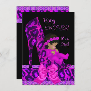 Invitation Baby shower afro-américain fille rose violet chaus