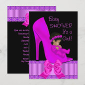 Invitation Baby shower afro-américain fille rose violet chaus (Devant / Derrière)