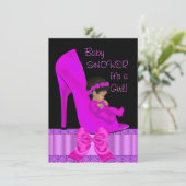 Invitation Baby shower afro-américain fille rose violet chaus (Debout devant)