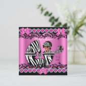 Invitation Baby shower afro-américain fille rose Zebra Pram (Debout devant)