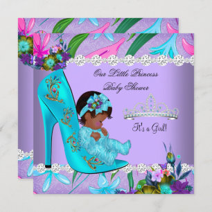 Invitation Baby shower afro-américain fille Turquoise pourpre