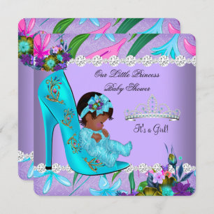 Invitation Baby shower afro-américain fille Turquoise pourpre