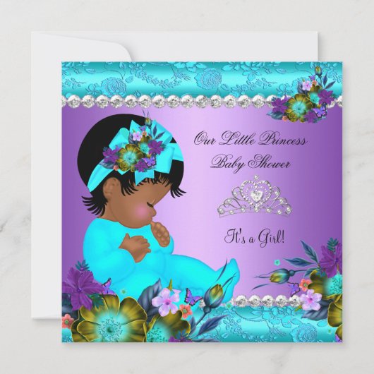 Invitation Baby shower afro-américain fille Turquoise pourpre (Devant)