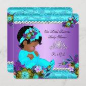 Invitation Baby shower afro-américain fille Turquoise pourpre (Devant / Derrière)