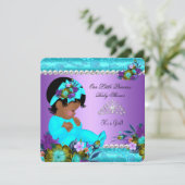 Invitation Baby shower afro-américain fille Turquoise pourpre (Debout devant)