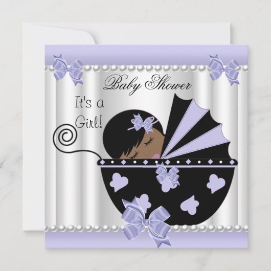 Invitation Baby shower afro-américain fille violet blanc (Devant)
