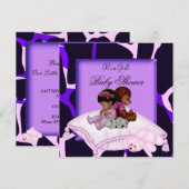 Invitation Baby shower afro-américain fille violet rose (Devant / Derrière)