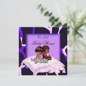 Invitation Baby shower afro-américain fille violet rose (Debout devant)